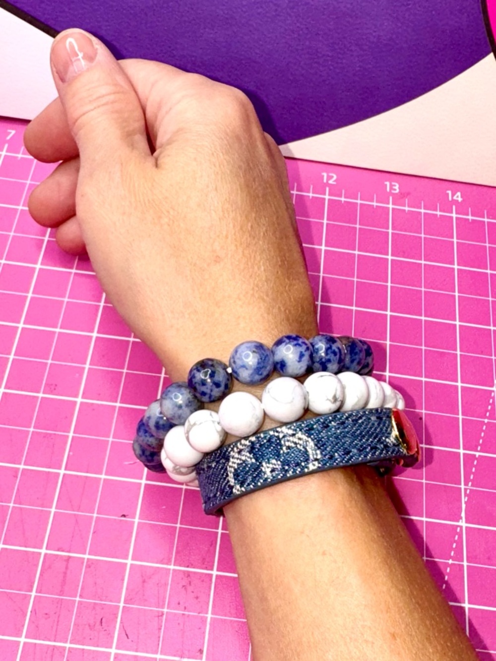 💗💙 Denim LV handmade snap Bracelet stack